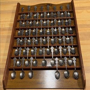 Wooden Spoon Display Rack with Silver Spoons